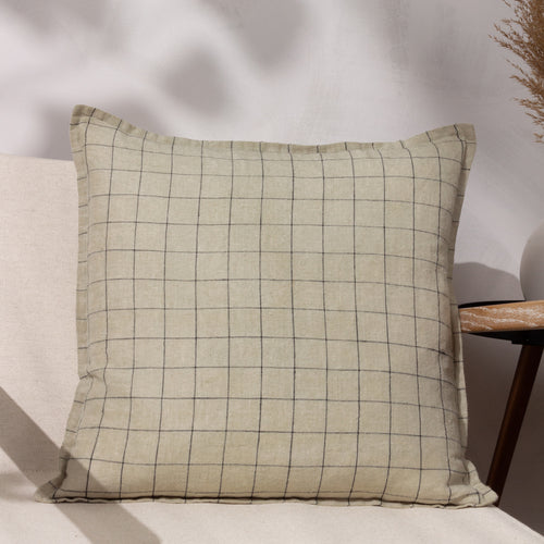 Yard Linen Grid Check Cushion Cover in Stone