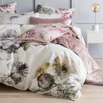 Linen House Ellaria Botanical 100% Cotton Duvet Cover Set in White/Pale Rose