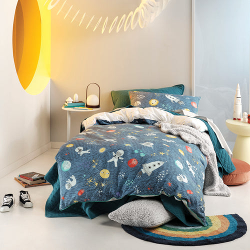 Animal Blue Bedding - Space Race Kids 100% Cotton Duvet Cover Set Navy Linen House