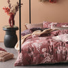 Linen House Taira Cord Piped Floral 100% Cotton Duvet Cover Set in Rhubarb/Mocha/Clay