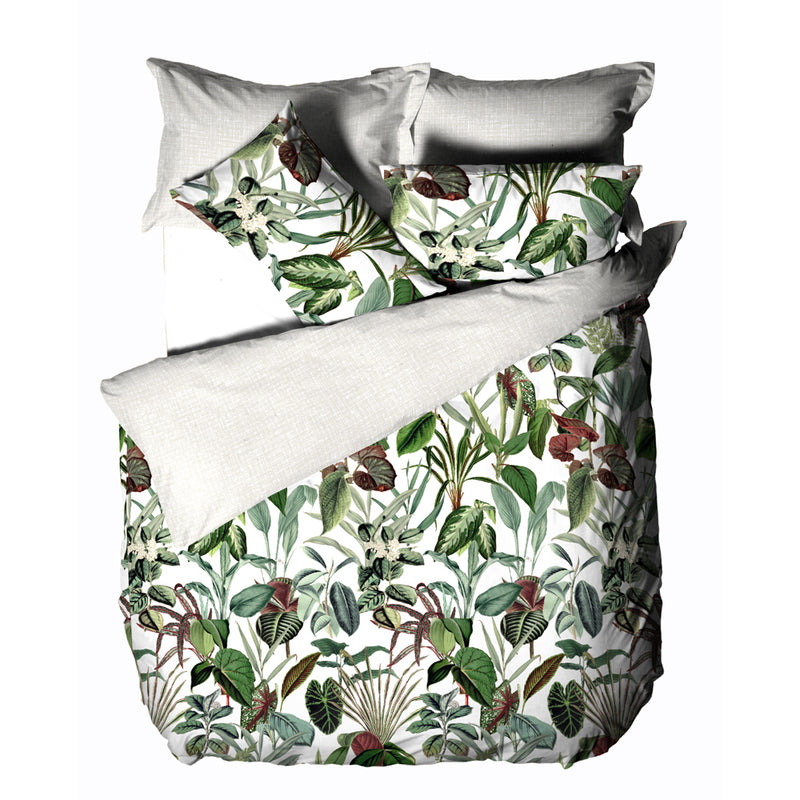 Linen House Wonderplant Exotic Botanical 100% Cotton Duvet Cover Set in White/Green