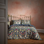 EW by Edinburgh Weavers Songbird Traditional Floral Printed Piped Duvet Cover Set in Navy