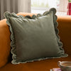 Plain Green Cushions - Lil Scallop Velvet Cushion Cover Green/Natural Furn