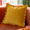 Plain Yellow Cushions - Lil Scallop Velvet Cushion Cover Lemon/Ginger Furn