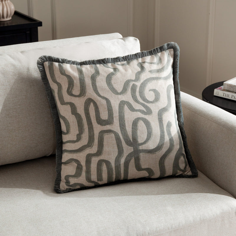 Abstract Blue Cushions - Lina Abstract Printed Cushion Cover Grey Blue HÖEM