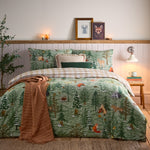 Animal Green Bedding - Lodge Wood 100% Brushed Cotton Duvet Cover Set Oak Green furn.