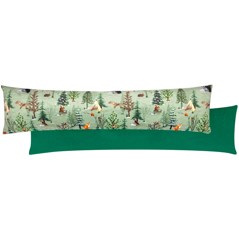 Lodge Wood Velvet Draught Excluder Oak Green