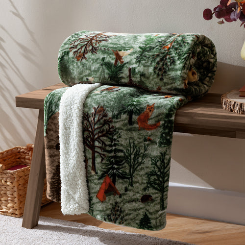 Animal Green Throws - Lodge Wood Sherpa Fleece Throw Oak Green furn.