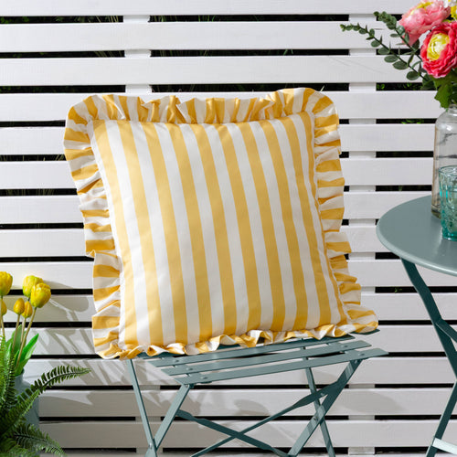 Striped White Cushions - Lottie Striped Ruffle Outdoor Cushion Cover Yellow furn.
