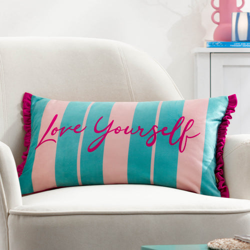 Striped Blue Cushions - Love Yourself Striped Velvet Cushion Cover Aqua/Pink furn.