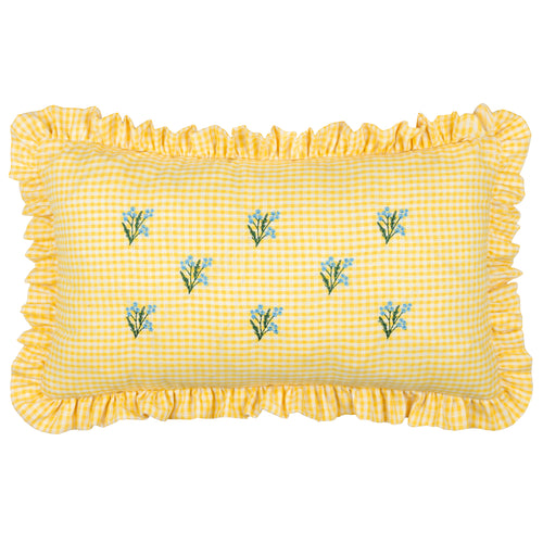 Check Yellow Cushions - Les Petite Fleurs Gingham Ruffle Feather Filled Cushion Yellow Furn