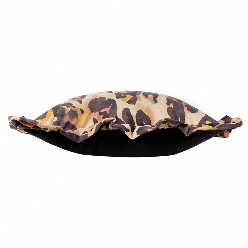 Animal Multi Cushions - Leopard Printed Velvet Ruffle Cushion Cover Multicolour furn.