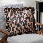 Animal Multi Cushions - Leopard Printed Velvet Ruffle Cushion Cover Multi furn.