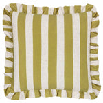 Striped Green Cushions - Linen Stripe Printed Ruffle Cushion Cover Linen/Olive furn.