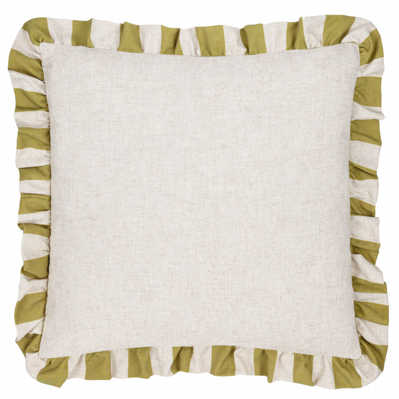 Striped Green Cushions - Linen Stripe Printed Ruffle Cushion Cover Linen/Olive furn.