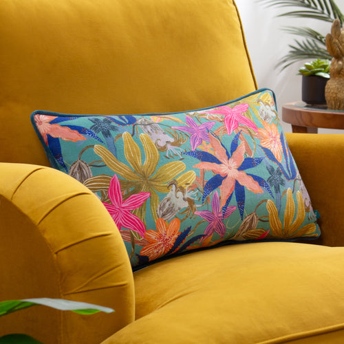 Floral Multi Cushions - Luna Floral Tropical Piped Cushion Cover Multicolour Wylder