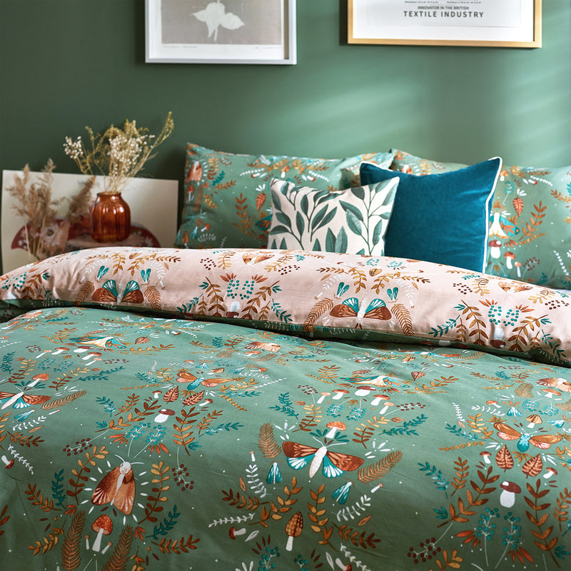 furn. Luna Wood Duvet Cover Set in Fern Green