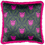 Paoletti Lupita Fringed Cheetah Cushion Cover in Emerald/Pink