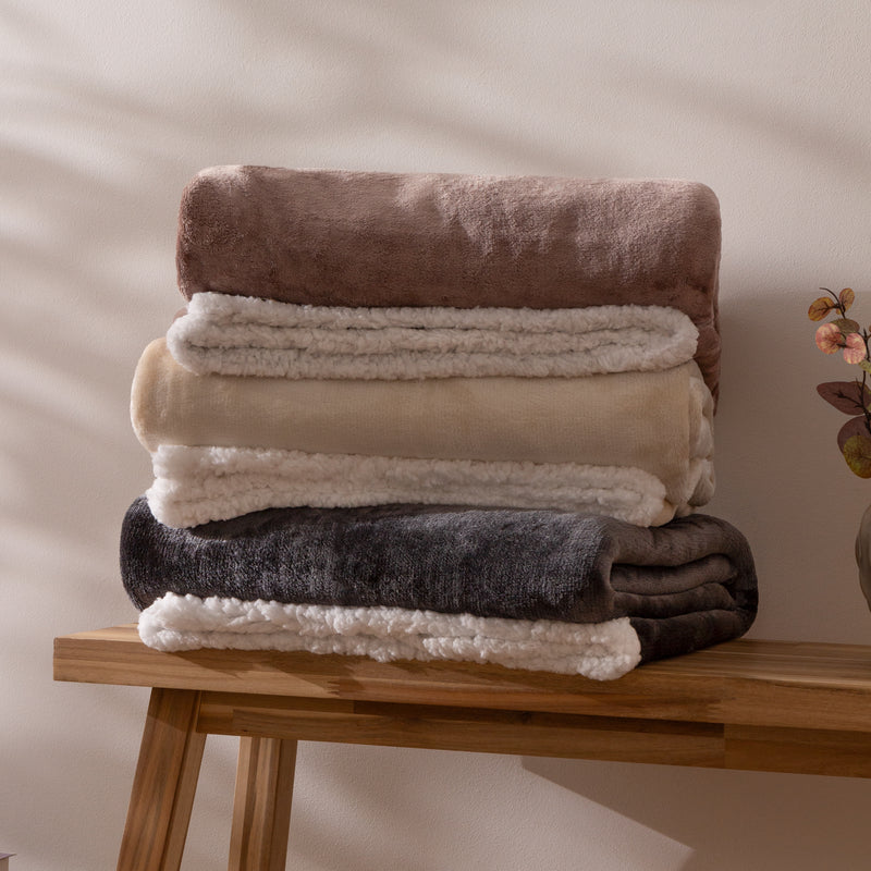 Plain Brown Throws - Lux Sherpa Fleece Throw Mocha Essentials