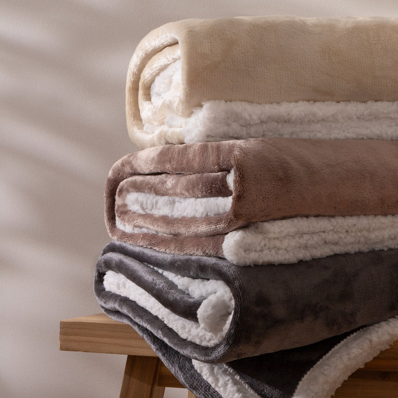 Plain Brown Throws - Lux Sherpa Fleece Throw Mocha Essentials