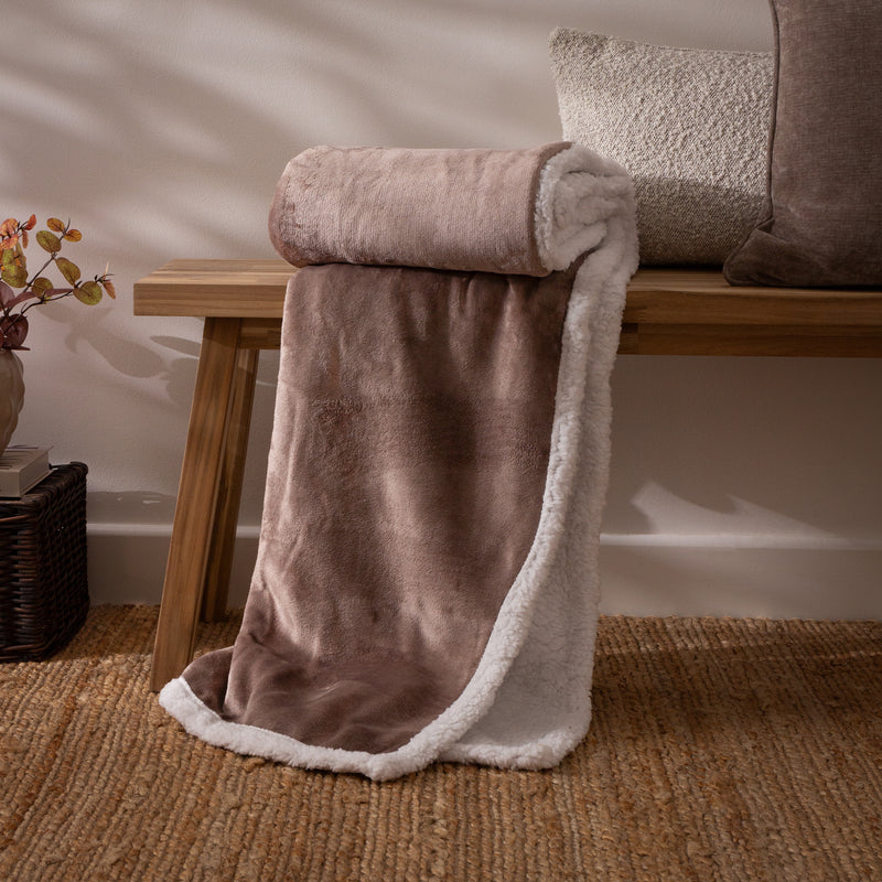 Plain Brown Throws - Lux Sherpa Fleece Throw Mocha Essentials