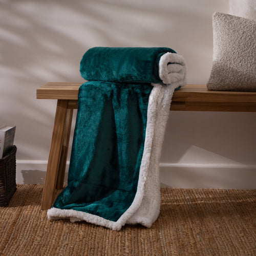 Plain Blue Throws - Lux Sherpa Fleece Throw Teal Essentials