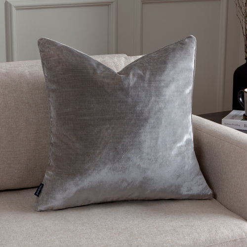 Plain Grey Cushions - Luxe Velvet Piped Cushion Cover Silver Paoletti