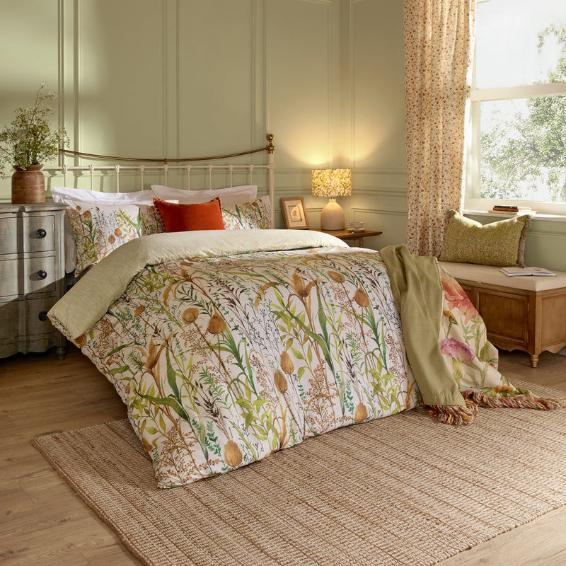Floral Orange Bedding - Lydiard 100% Cotton Reversible Duvet Cover Set Multicolour Voyage Maison