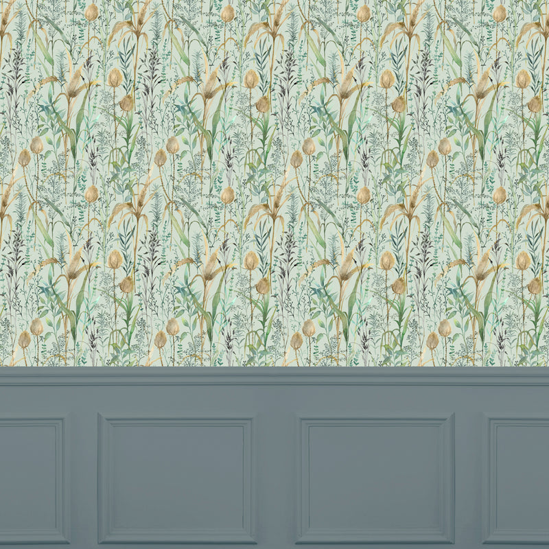 Floral Green Wallpaper - Lydiard  1.4m Wide Width Wallpaper (By The Metre) Sky Voyage Maison