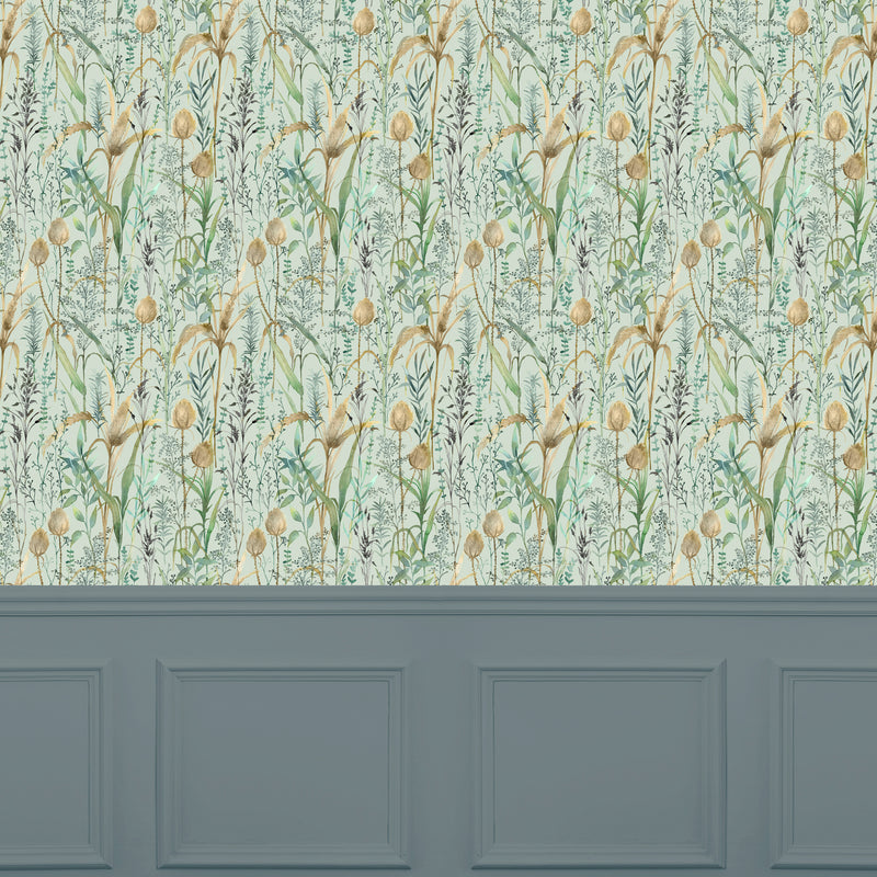 Floral Green Wallpaper - Lydiard  1.4m Wide Width Wallpaper (By The Metre) Sky Voyage Maison