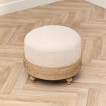 Floral Beige Furniture - Mabel Wooden Footstool Oak Voyage Maison