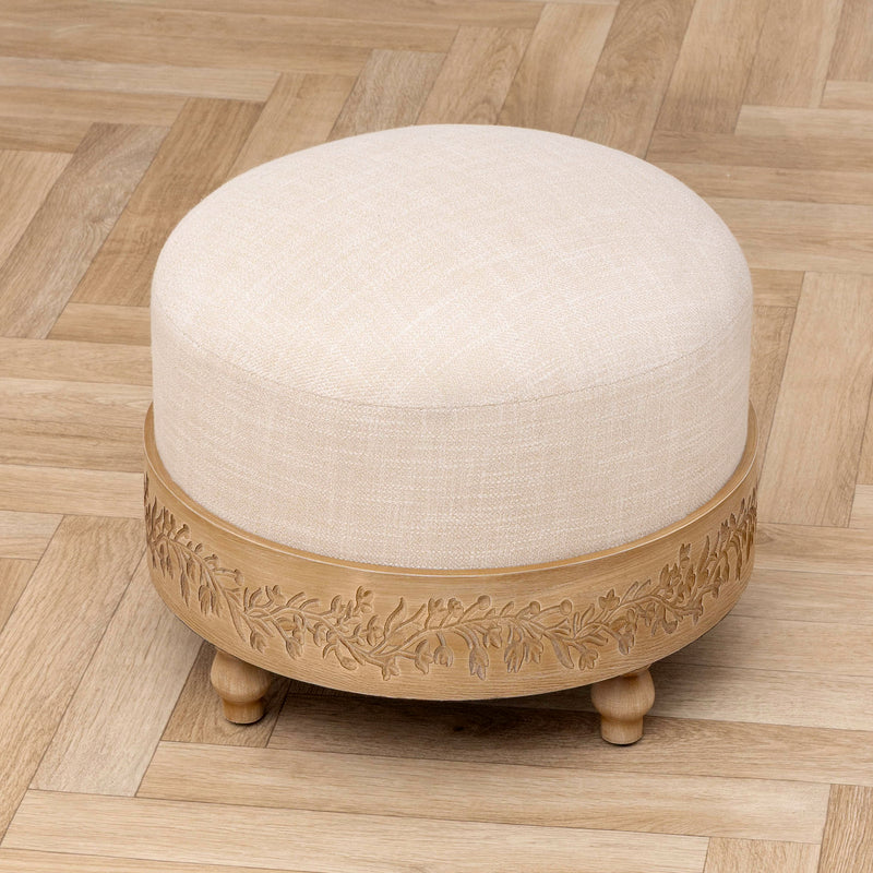 Floral Beige Furniture - Mabel Wooden Footstool Oak Voyage Maison