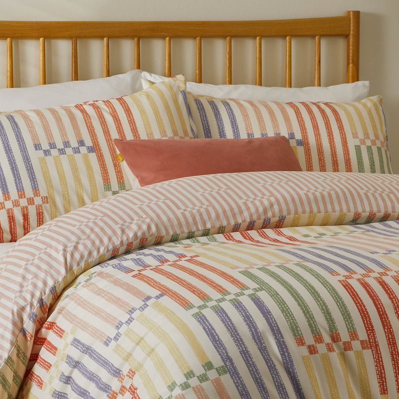 Abstract Multi Bedding - Madison Stripe Printed Soft Touch Duvet Cover Set Multi/Apricot Duvet Day