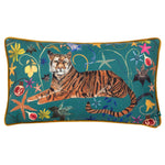 Animal Multi Cushions - Madagascan Tiger  Piped Velvet Cushion Cover Multicolour Wylder