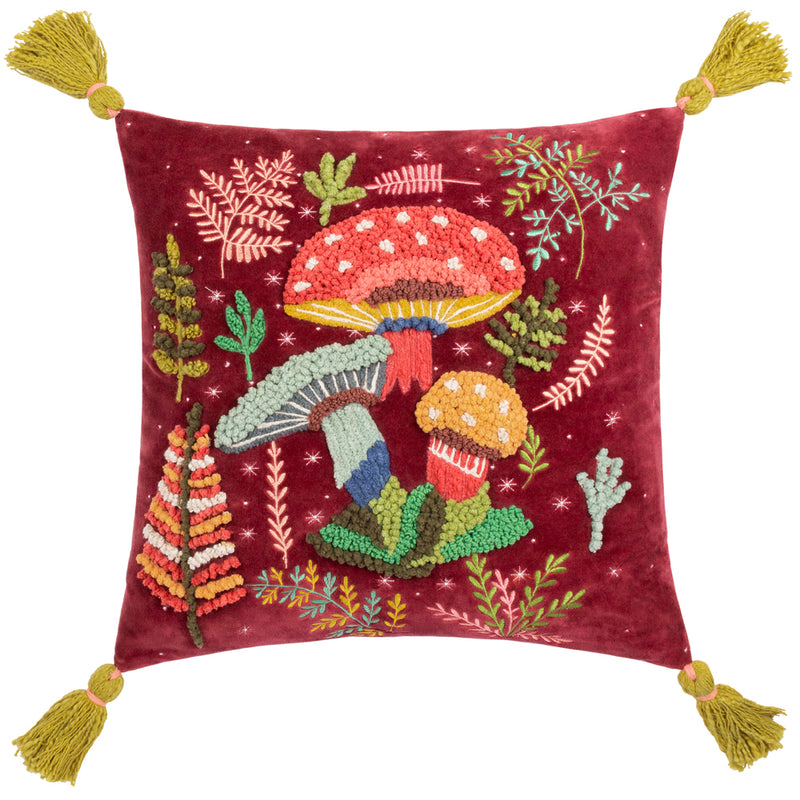 Wylder Magic Mushrooms Cushion Cover in Ruby Red