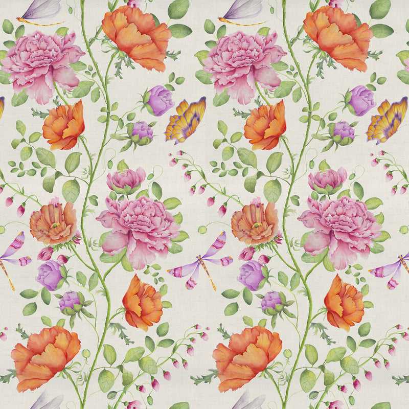 Floral Pink Fabric - Maisie Printed Cotton Fabric (By The Metre) Fuchsia Voyage Maison