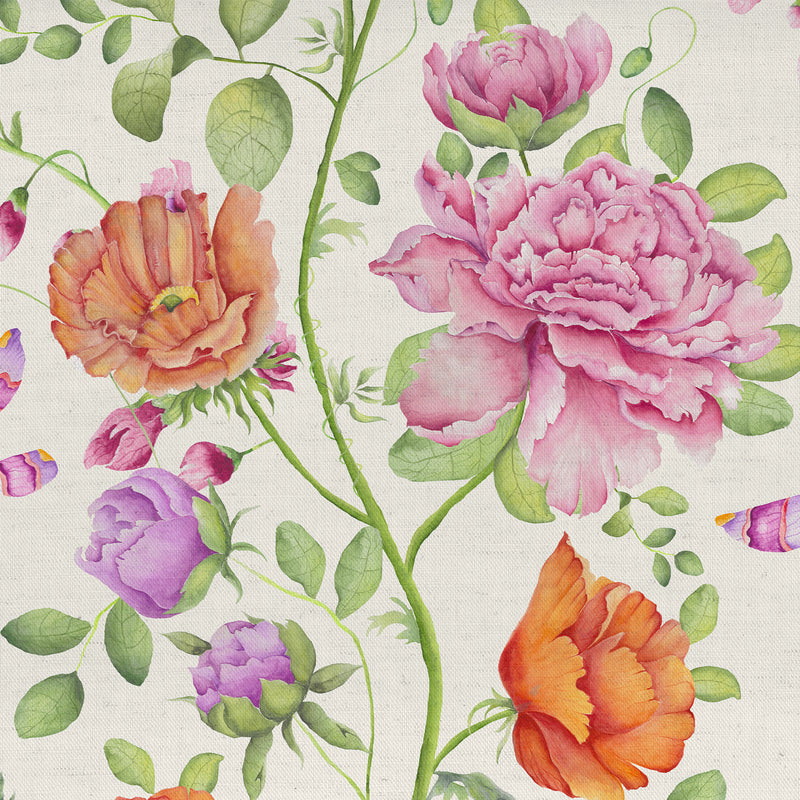 Floral Pink Fabric - Maisie Printed Cotton Fabric (By The Metre) Fuchsia Voyage Maison