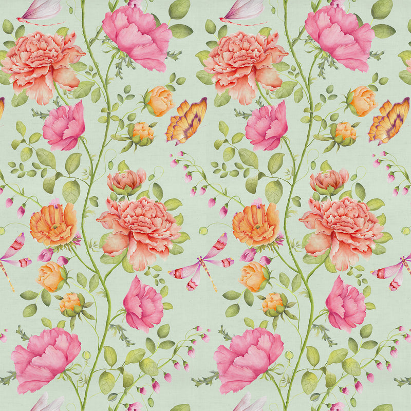 Floral Green Fabric - Maisie Printed Cotton Fabric (By The Metre) Sage Voyage Maison