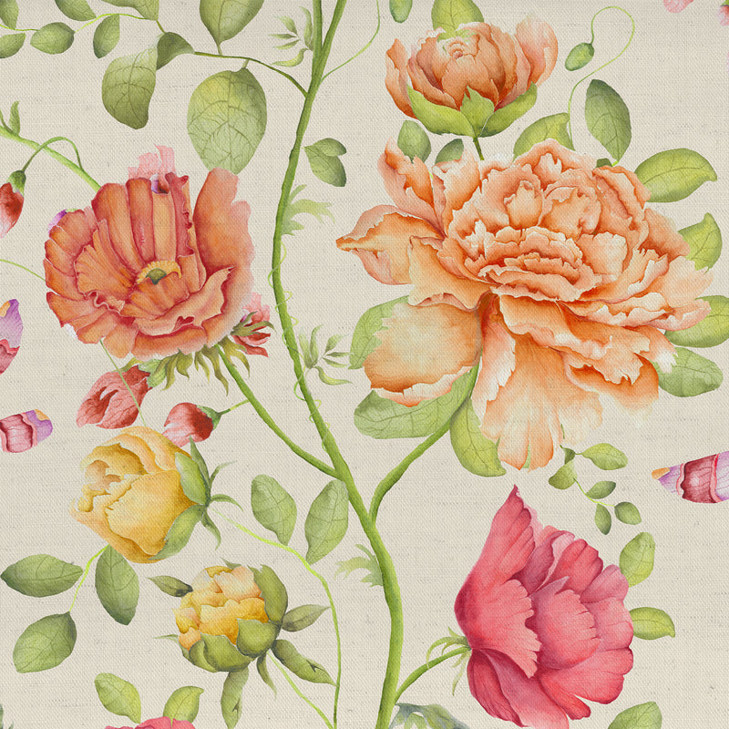 Floral Orange Fabric - Maisie Printed Cotton Fabric (By The Metre) Sand Voyage Maison