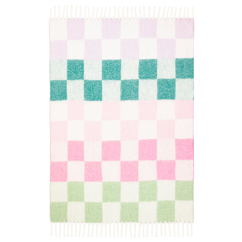 Check Multi Throws - Maisie Checked Tasselled Throw Aqua Blossom Furn