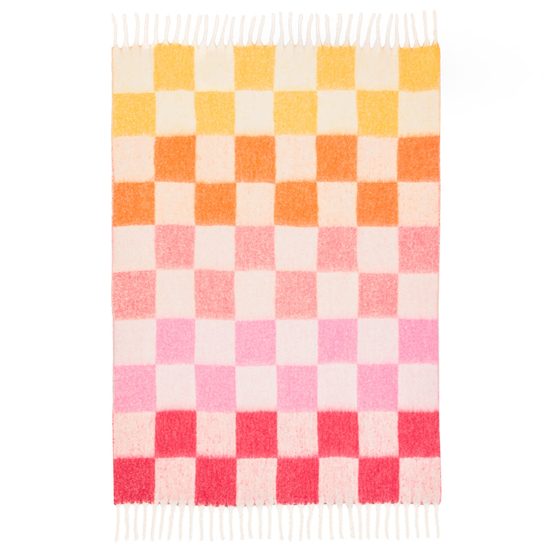 Check Multi Throws - Maisie Checked Tasselled Throw Citrus Blush Furn