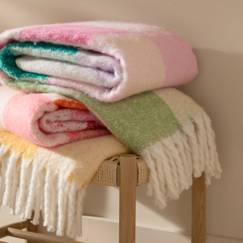Check Multi Throws - Maisie Checked Tasselled Throw Citrus Blush Furn