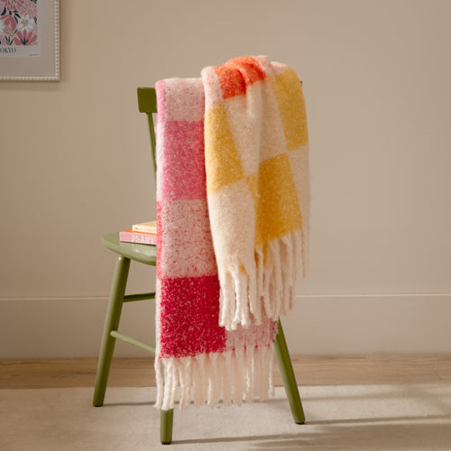 Check Multi Throws - Maisie Checked Tasselled Throw Citrus Blush Furn