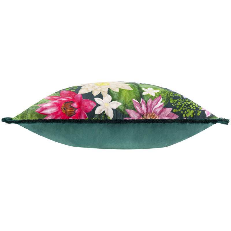 Floral Green Cushions - Marjoelle Flowers  Printed Velvet Cushion Cover Multicolour Paoletti