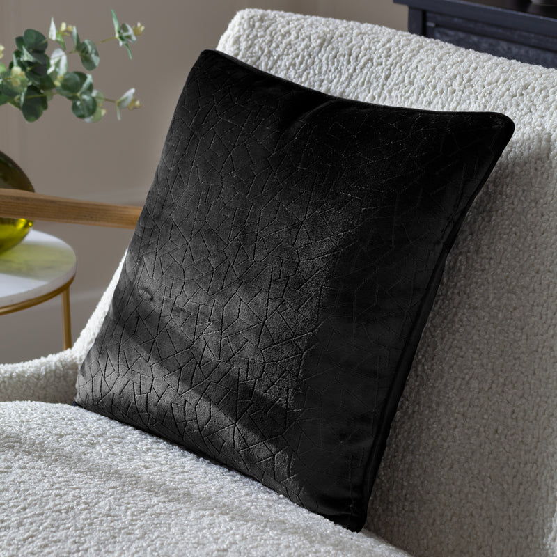 Geometric Black Cushions - Malans Cut Velvet Piped Cushion Cover Black Hoem