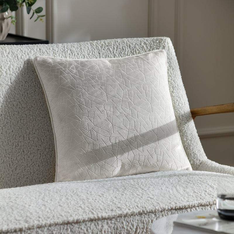 Geometric Cream Cushions - Malans Cut Velvet Piped Cushion Cover Milk HÖEM