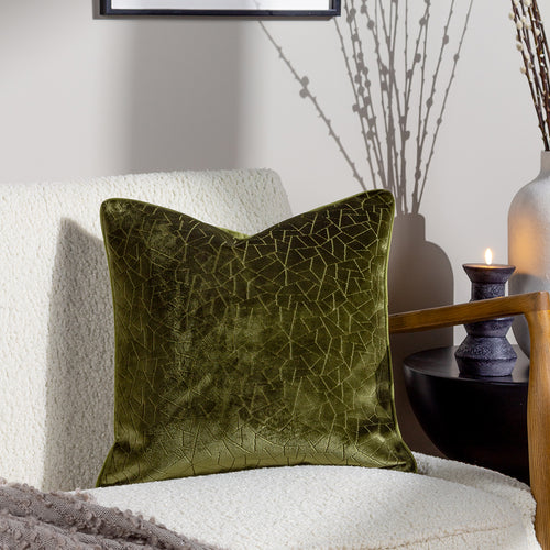 HÖEM Malans Cut Velvet Piped Cushion Cover in Olive