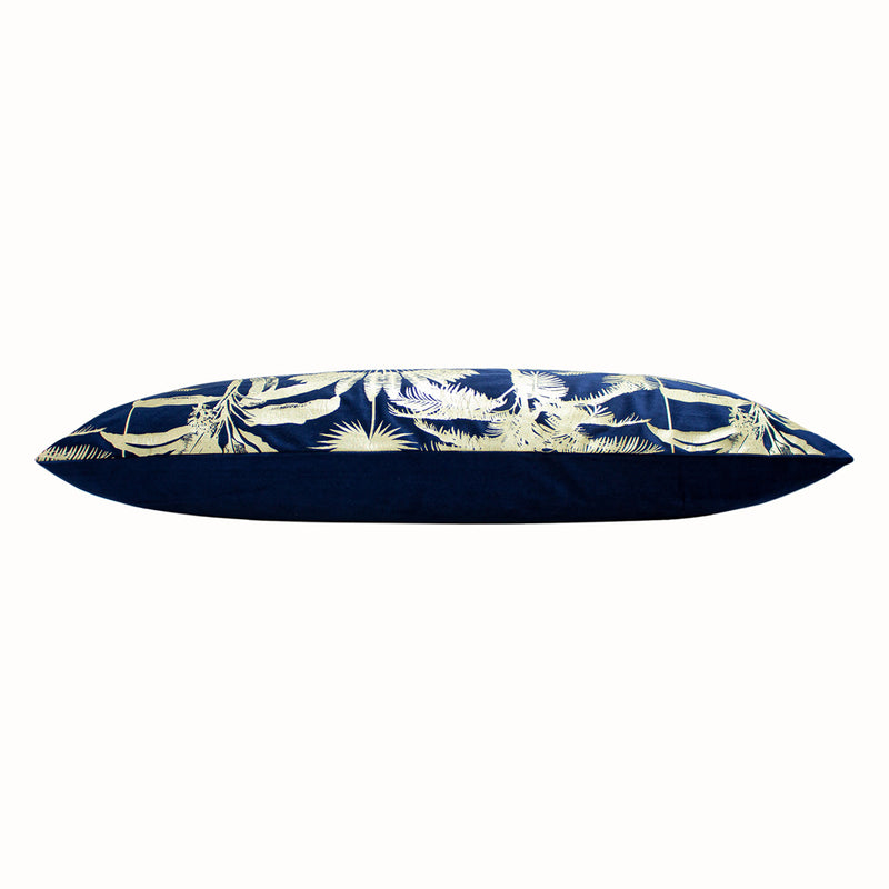 Paoletti Malaysian Palm Foil Printed Cushion Cover in Navy