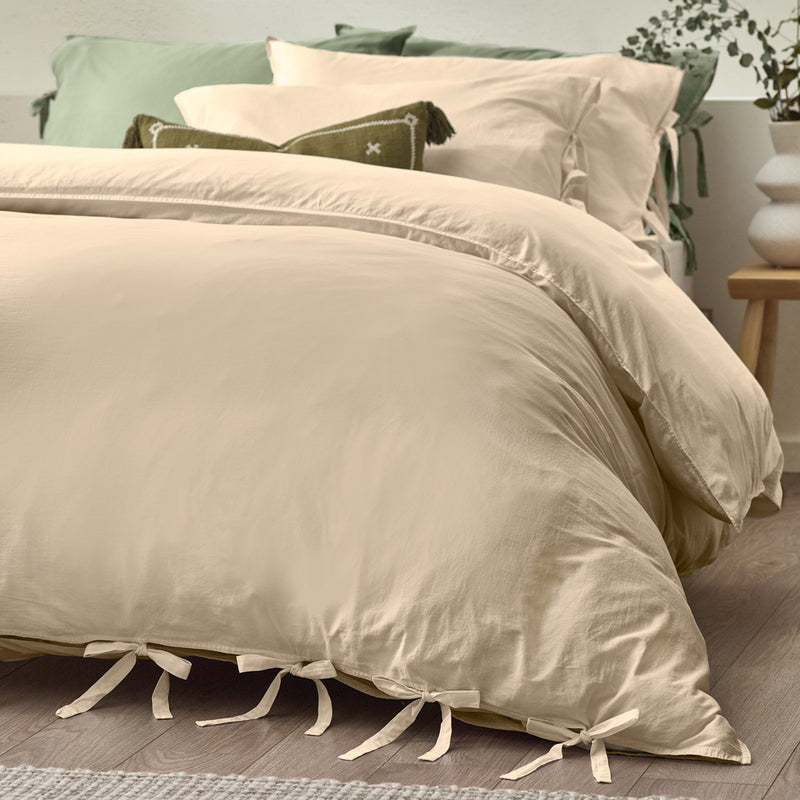 Yard Mallow Bow Tie Duvet Cover Set in Linen