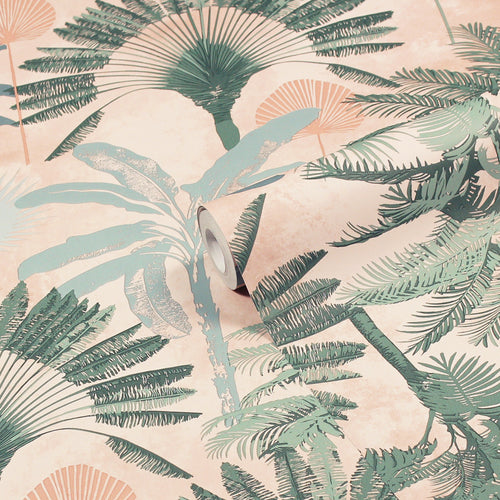 furn. Malaysian Wallpaper in Blush/Green